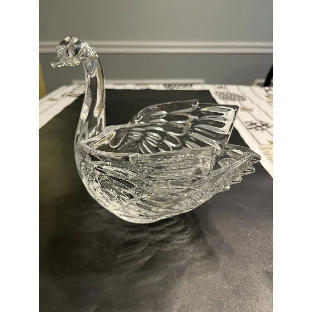 Clear Crystal Glass Swan Large Candy Dish